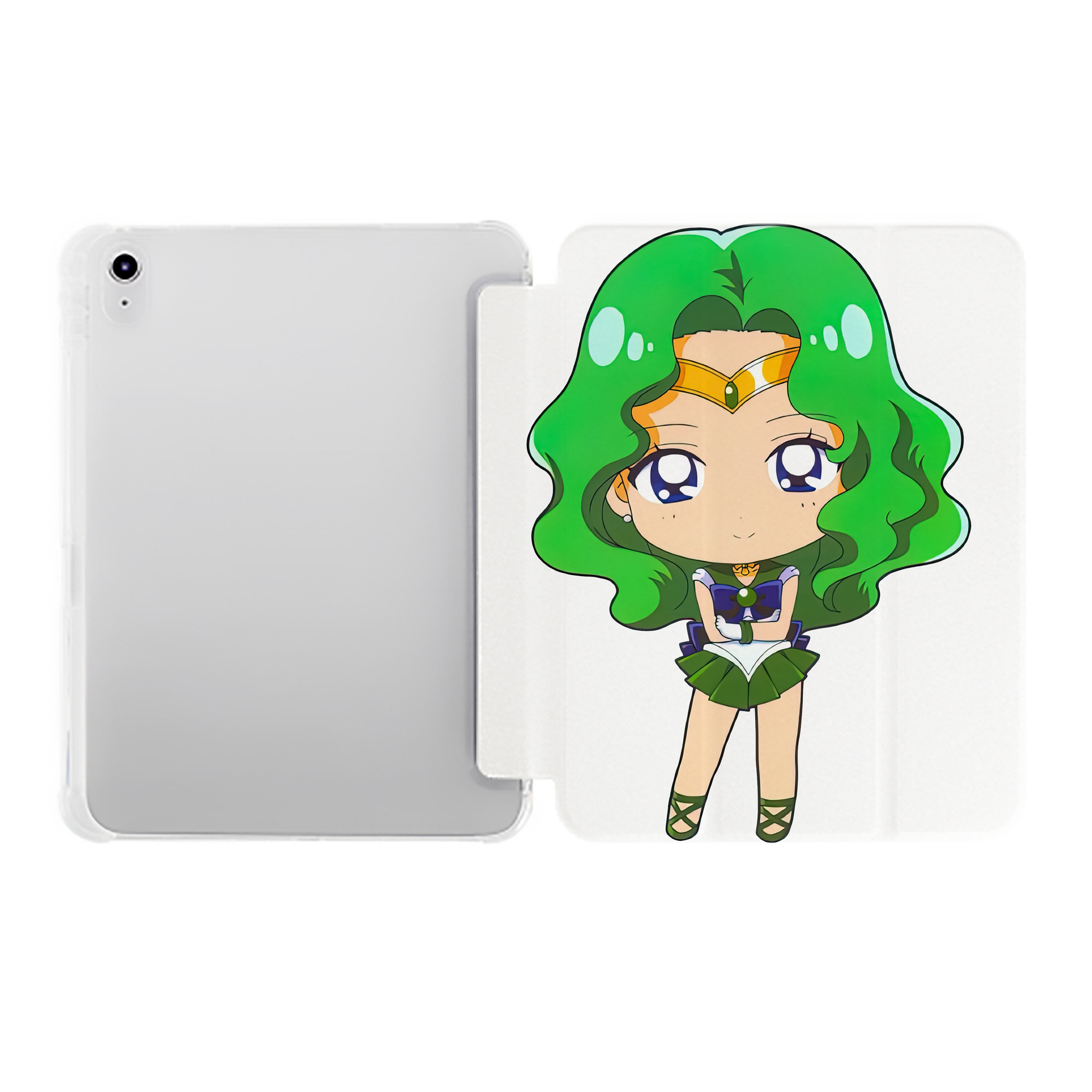 （画像用） 美少女戦士セーラームーン 海王 みちる（かいおう みちる） Sailor Moon Kaiou Michiru IPad ケース ペン収納付き 三つ折りスタンド PUレザー×シリコン 対応機種9.5/10.5/10.9インチ